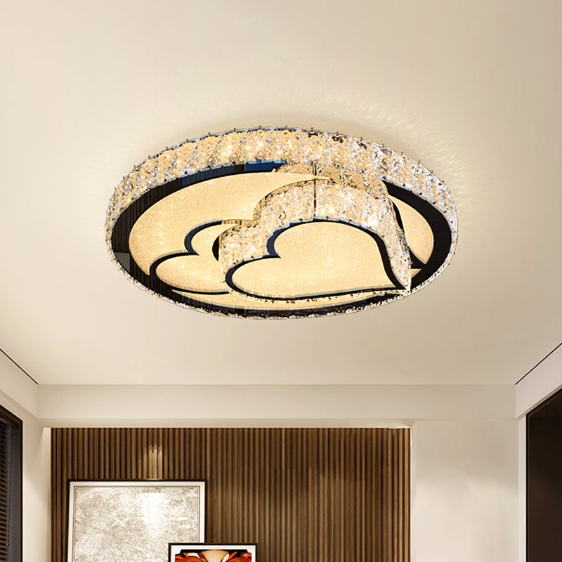 Modern Surface Mounted LED Ceiling Lamp with Clear Embedded Crystals - Loving Heart/Mushroom/Flower Design