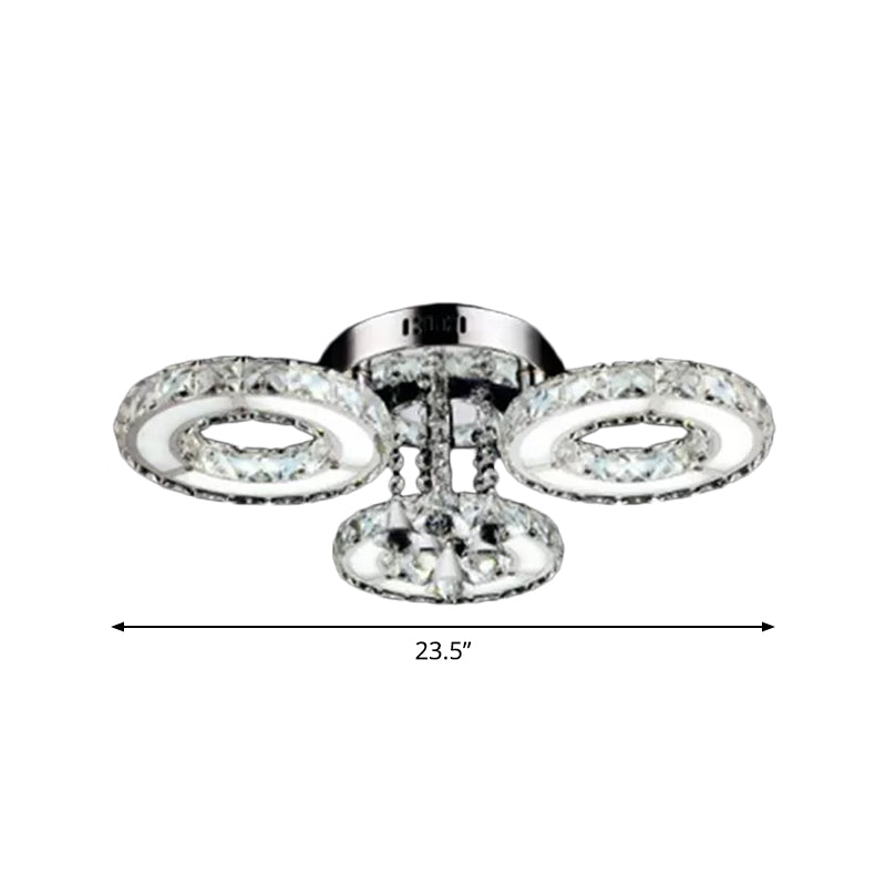 Circular Crystal Flushmount Ceiling Light with Opulent Inlay and Silver Finish - 3/6 Bulbs