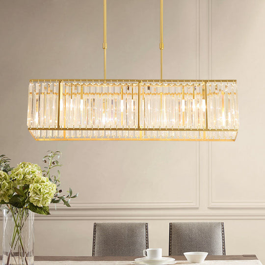 Modern Restaurant Pendant Lamp: 3/4-Bulb Hanging Island Light with Crystal Rectangle Shade in Black/Gold