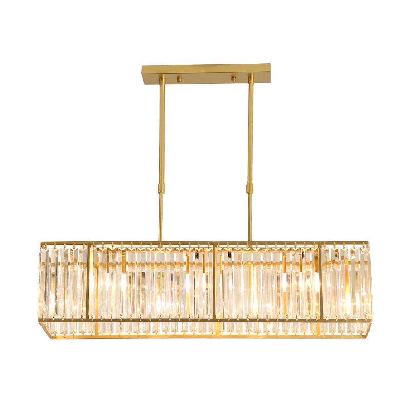 Modern Restaurant Pendant Lamp: 3/4-Bulb Hanging Island Light with Crystal Rectangle Shade in Black/Gold