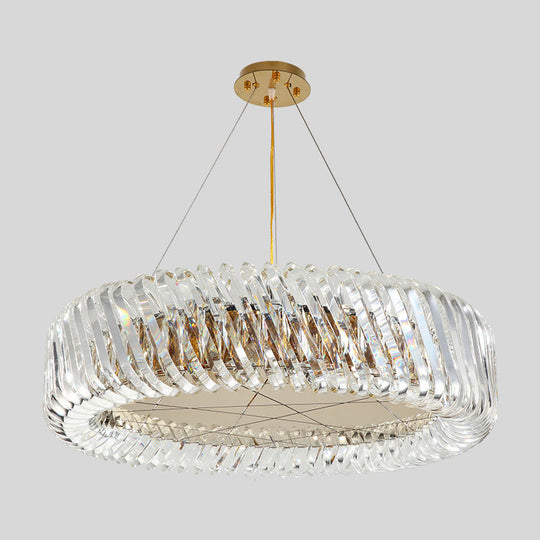 Minimalist 4/8/12-Light Gold Drum Pendant with Clear K9 Crystal Chandelier Fixture