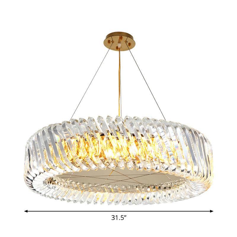 Minimalist 4/8/12-Light Gold Drum Pendant with Clear K9 Crystal Chandelier Fixture