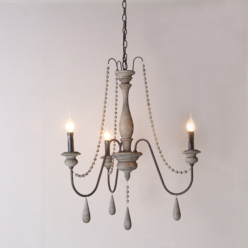 Farmhouse Wood Chandelier: Swooping Arms, Candelabra Design, Ceiling Light