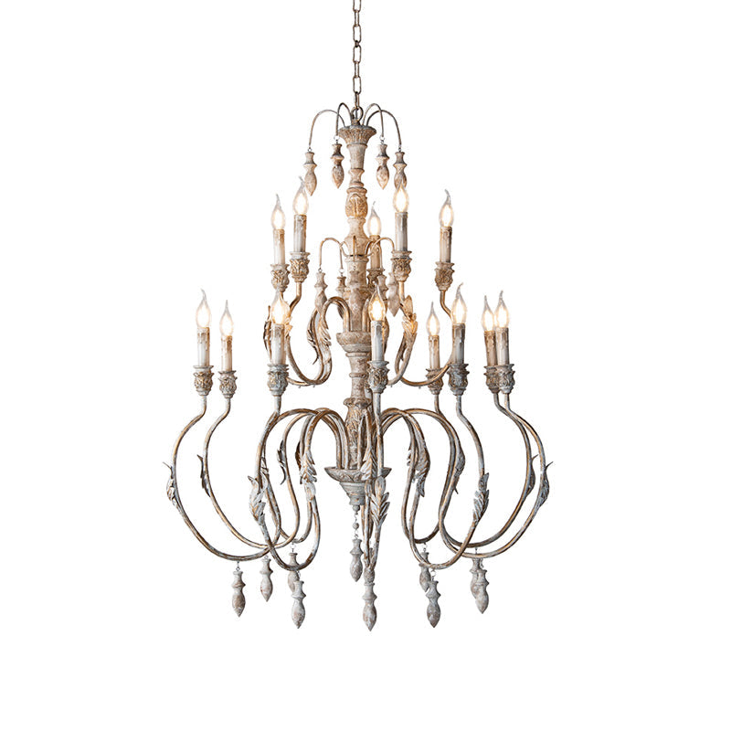 Distressed Wood Pendant Chandelier with Droplet - Classic Lighting for Living Room
