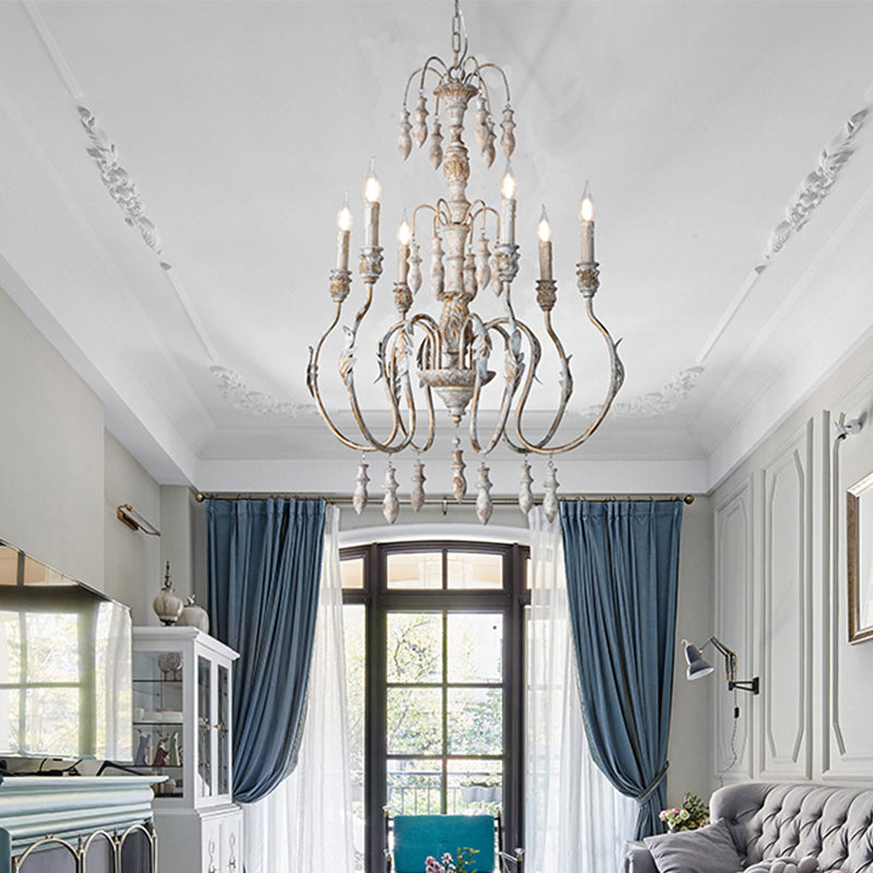 Distressed Wood Pendant Chandelier with Droplet - Classic Lighting for Living Room