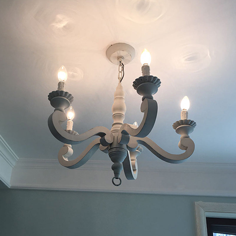 Rustic White Chandelier Pendant Light for Living Room - Elegant Wood Design