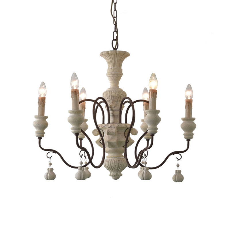 Iron White Pendant Chandelier with Curved Arms - Traditional Style for Dining Room