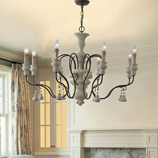 Iron White Pendant Chandelier with Curved Arms - Traditional Style for Dining Room
