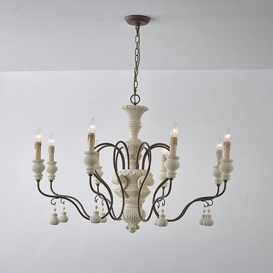 Iron White Pendant Chandelier with Curved Arms - Traditional Style for Dining Room