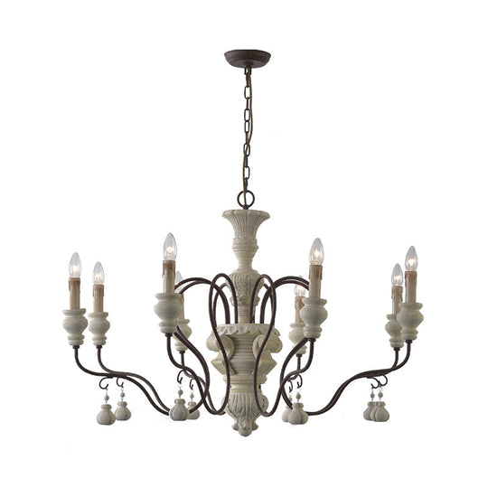 Iron White Pendant Chandelier with Curved Arms - Traditional Style for Dining Room