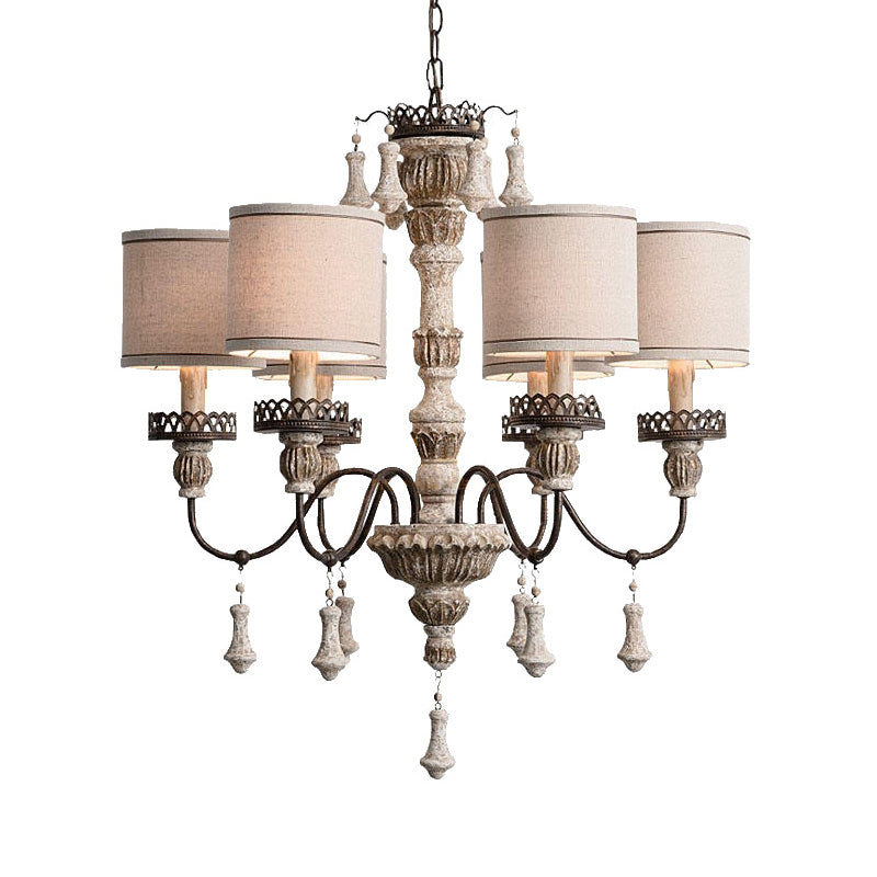 Classic Metal Curvy Arm Chandelier with 6 Bulbs - Distressed Wood Pendant Lamp for Living Room