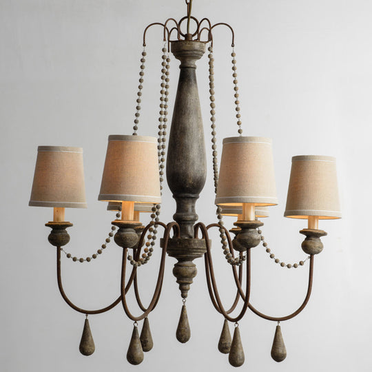 Country Barrel Chandelier: 6-Light Pendant Lighting in Distressed Wood