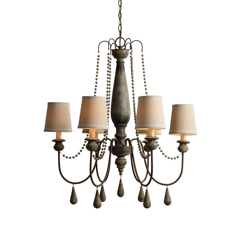 Country Barrel Chandelier: 6-Light Pendant Lighting in Distressed Wood