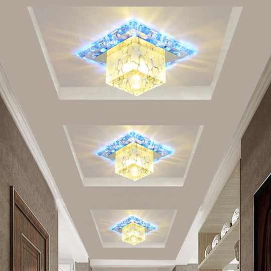 Contemporary Crystal LED Chrome Flush Mount Ceiling Lamp - Cubic Shape, Ideal for Corridor