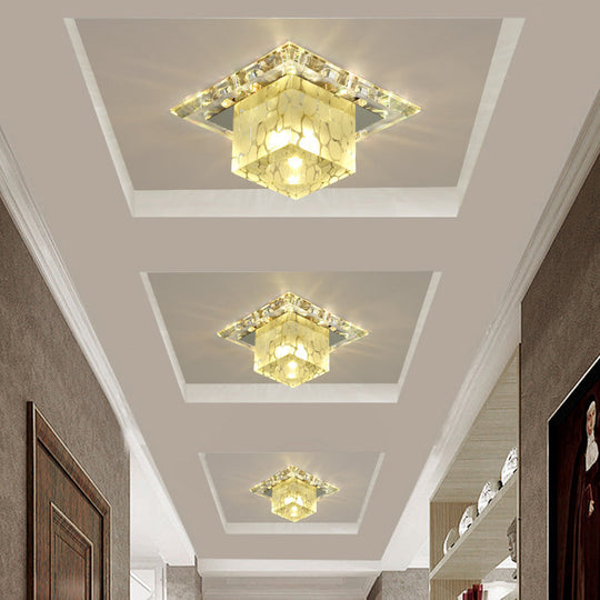 Contemporary Crystal LED Chrome Flush Mount Ceiling Lamp - Cubic Shape, Ideal for Corridor