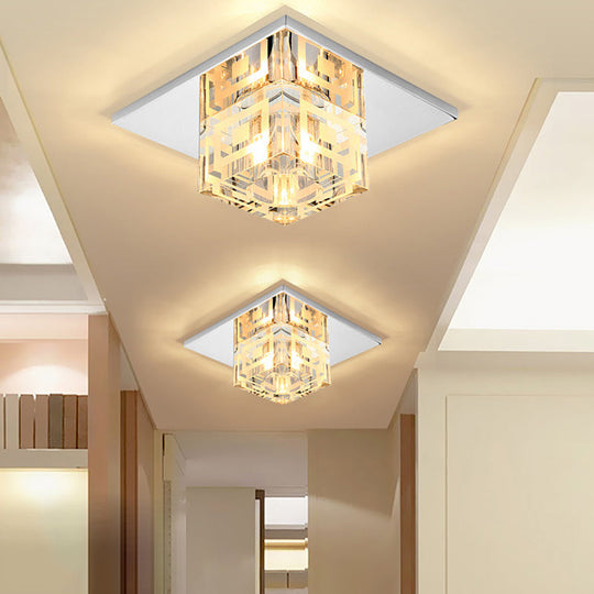 Crystal Square LED Ceiling Light in Chrome for Hallway