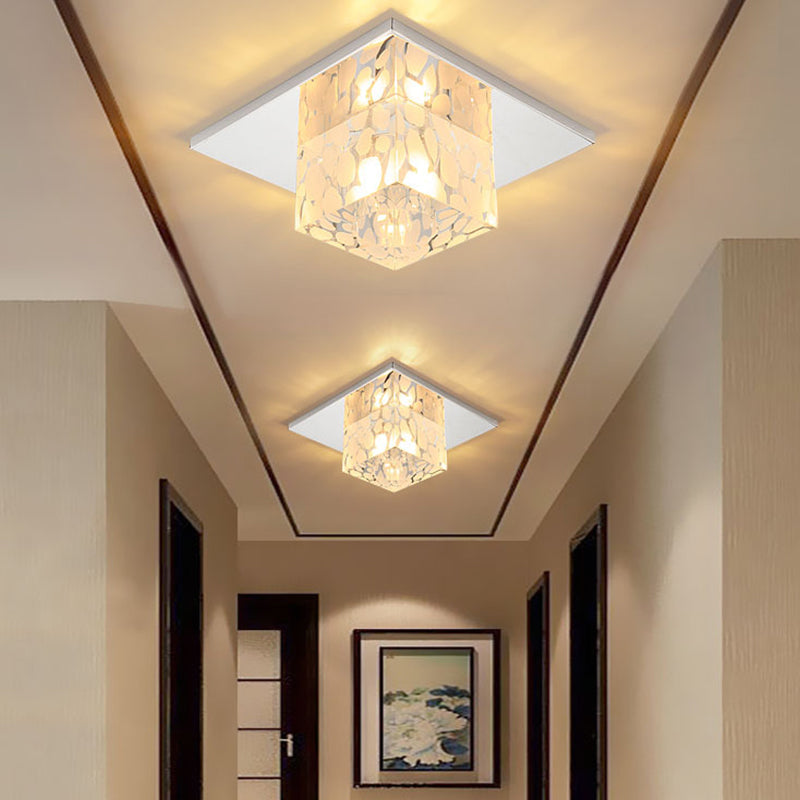 Crystal Square LED Ceiling Light in Chrome for Hallway