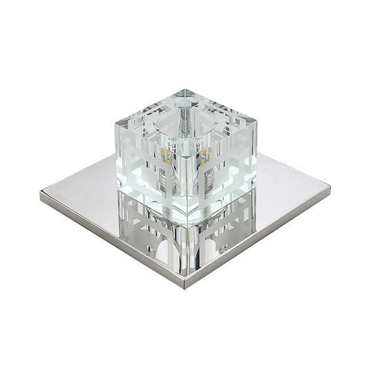 Crystal Square LED Ceiling Light in Chrome for Hallway