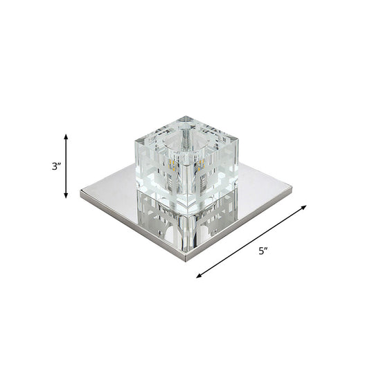 Crystal Square LED Ceiling Light in Chrome for Hallway