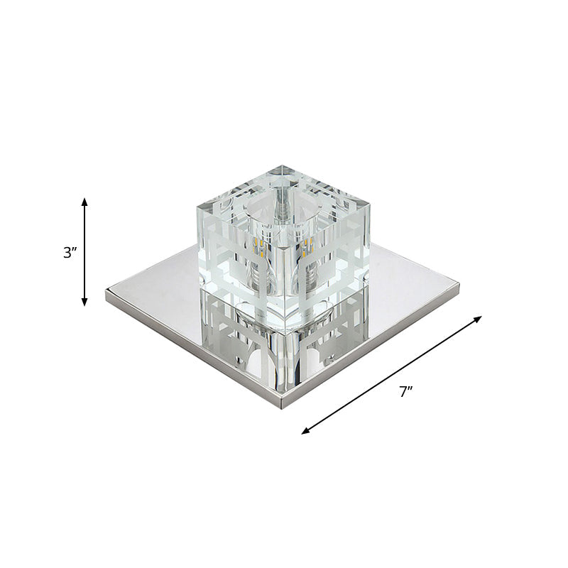 Crystal Square LED Ceiling Light in Chrome for Hallway
