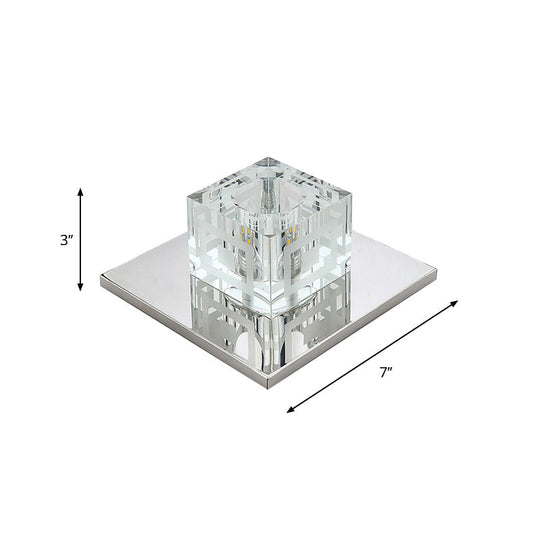 Crystal Square LED Ceiling Light in Chrome for Hallway