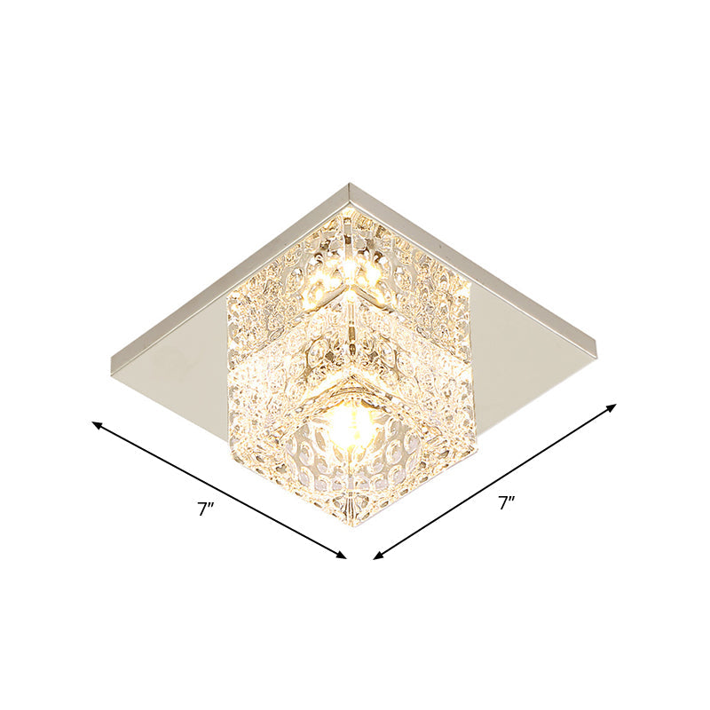 Faceted Crystal Close-to-Ceiling Flush Light Fixture - Modern Cubic Corridor Lamp in Chrome+