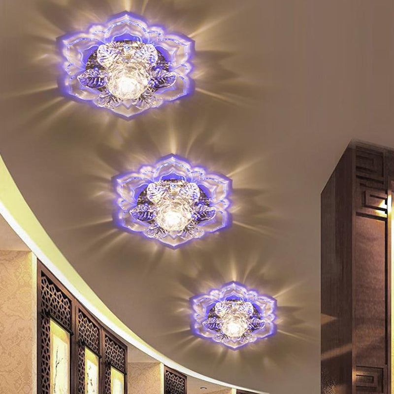 Modern Crystal Flush Mount LED Lighting for Corridor - Tiered Bloom Design