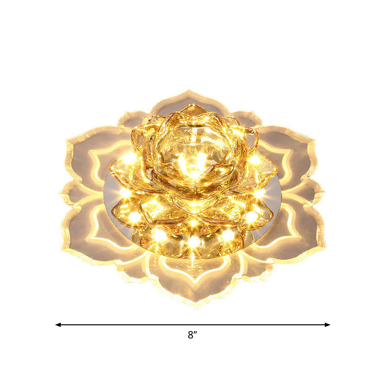 Contemporary LED Crystal Lotus Flush Light Fixture - Chrome Ceiling Lamp
