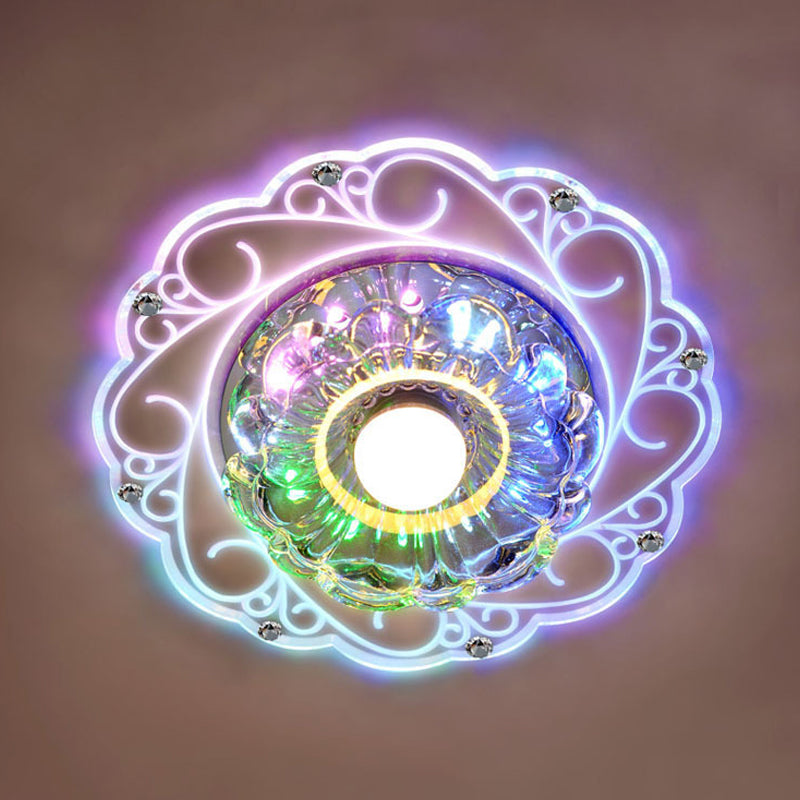 Minimalist Clear Beveled Crystal LED Flush Mount Lamp for Porch Ceiling Lighting