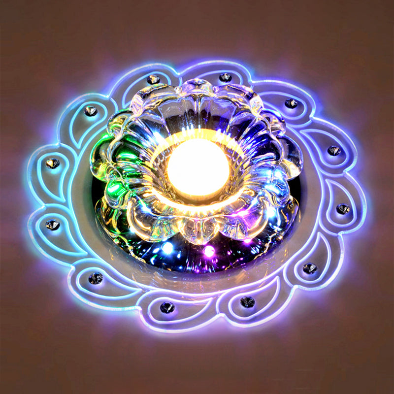 LED Flushmount Blossom Ceiling Light with Clear Beveled Crystal Shade - Minimalistic Design