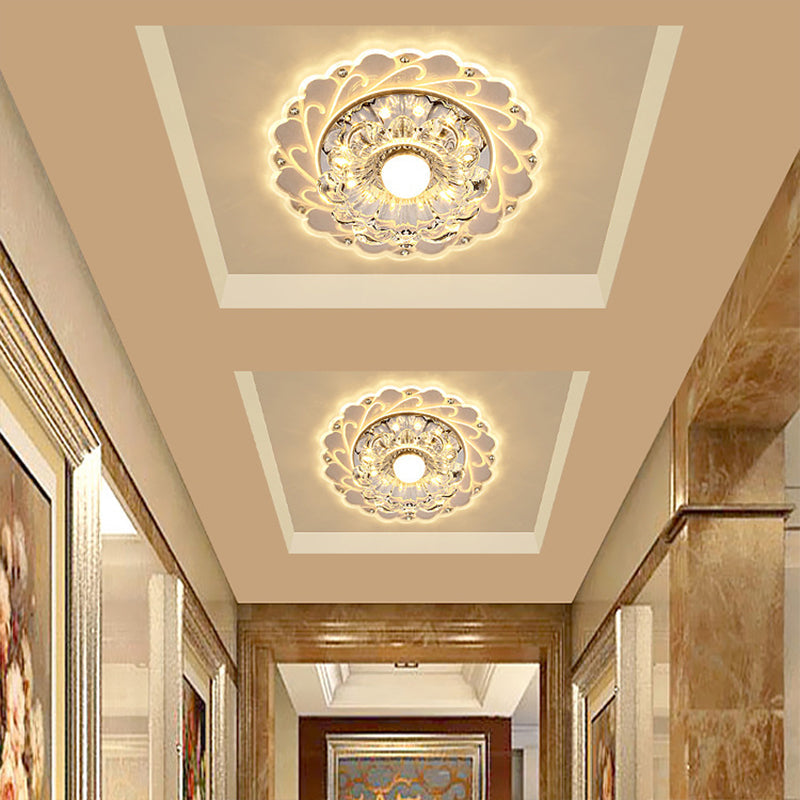 Clear Faceted Crystal LED Foyer Ceiling Light Fixture – Bloom Flushmount Lighting with Modern Touch