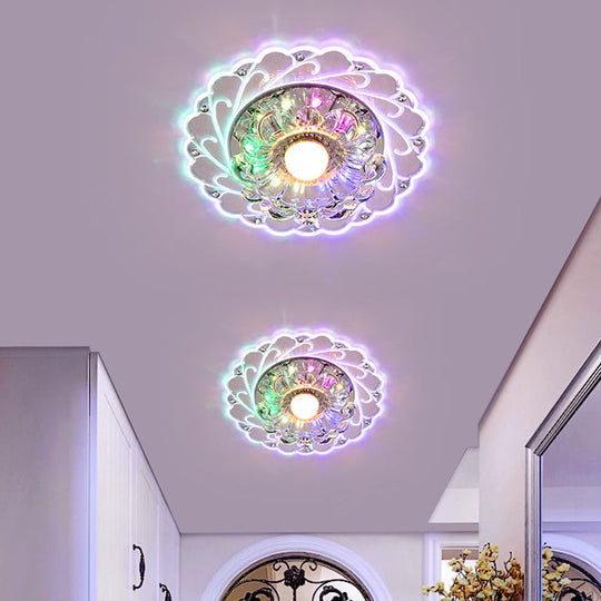 Clear Faceted Crystal LED Foyer Ceiling Light Fixture – Bloom Flushmount Lighting with Modern Touch