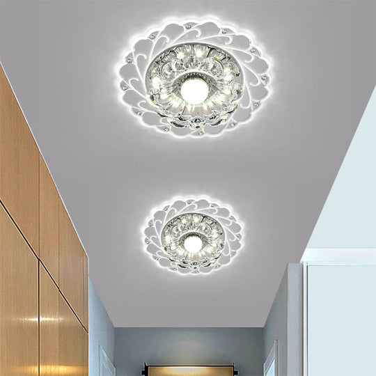 Clear Faceted Crystal LED Foyer Ceiling Light Fixture – Bloom Flushmount Lighting with Modern Touch