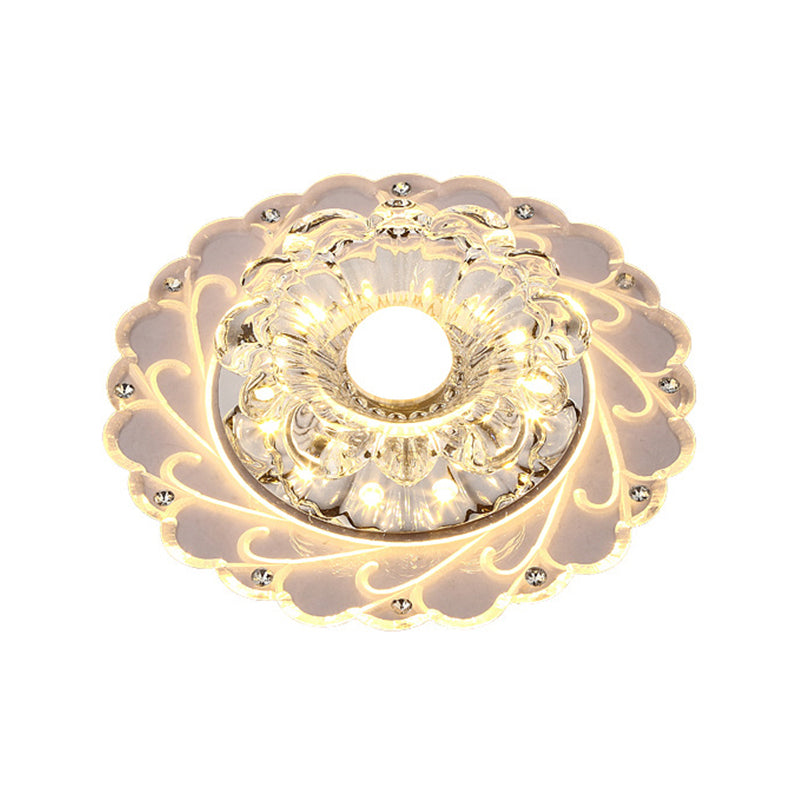 Clear Faceted Crystal LED Foyer Ceiling Light Fixture – Bloom Flushmount Lighting with Modern Touch