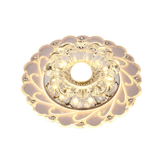 Clear Faceted Crystal LED Foyer Ceiling Light Fixture – Bloom Flushmount Lighting with Modern Touch