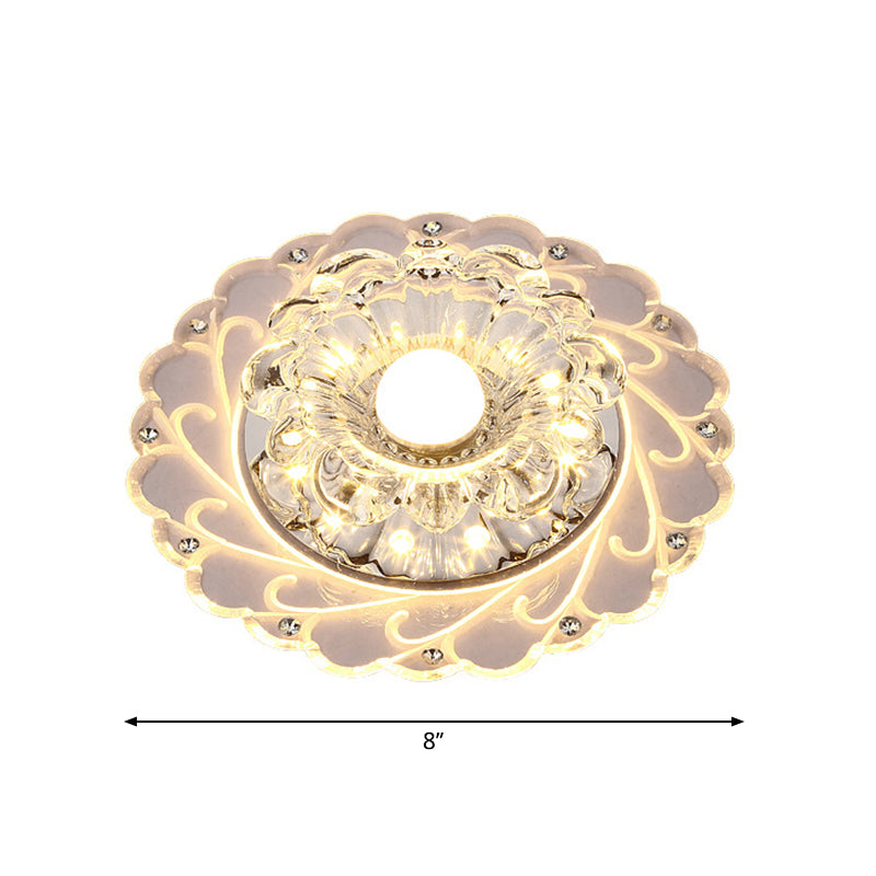 Clear Faceted Crystal LED Foyer Ceiling Light Fixture – Bloom Flushmount Lighting with Modern Touch