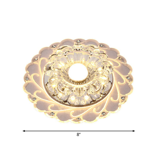 Clear Faceted Crystal LED Foyer Ceiling Light Fixture – Bloom Flushmount Lighting with Modern Touch