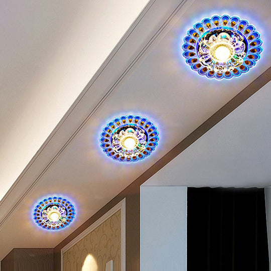 Crystal LED Flushmount Ceiling Light with Peacock Tail Edge - Elegant & Simplistic