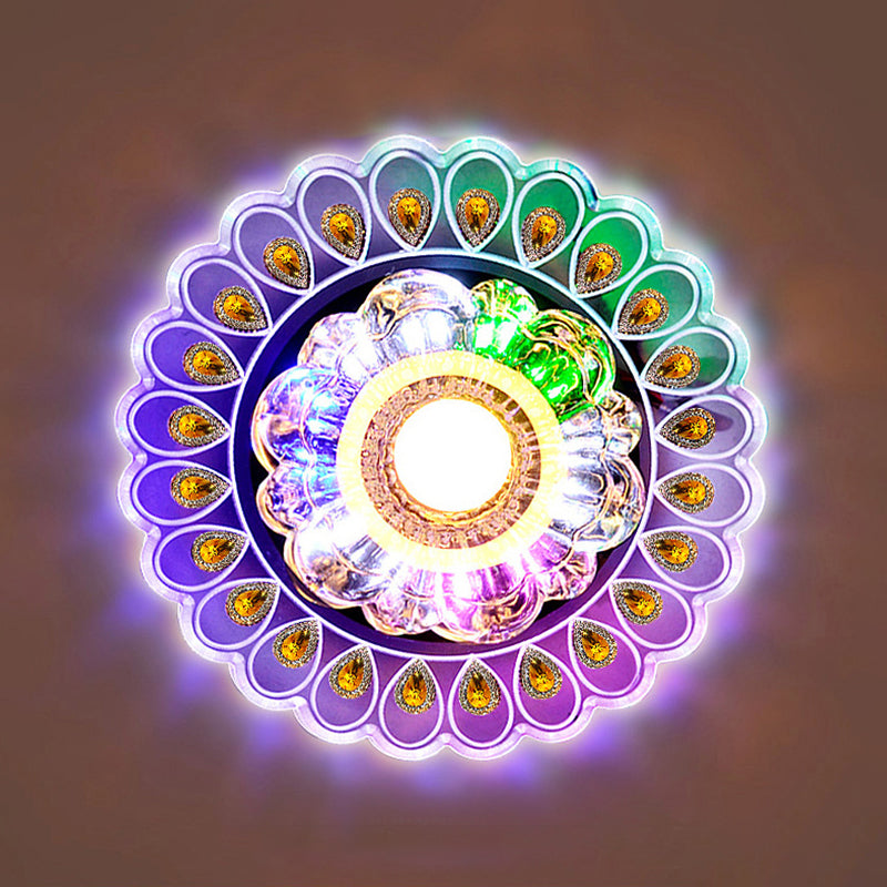 Crystal LED Flushmount Ceiling Light with Peacock Tail Edge - Elegant & Simplistic