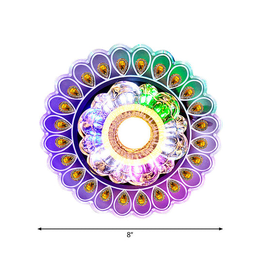 Crystal LED Flushmount Ceiling Light with Peacock Tail Edge - Elegant & Simplistic