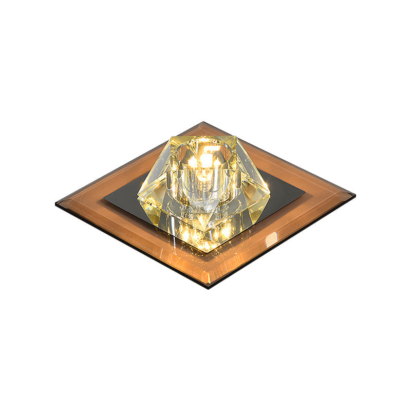Contemporary Clear Crystal LED Ceiling Light - Pentagonal Porch Flushmount