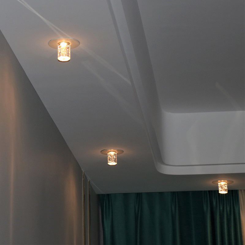 Contemporary Flush Mount LED Hallway Ceiling Light with Clear Crystal Cylinder Shade