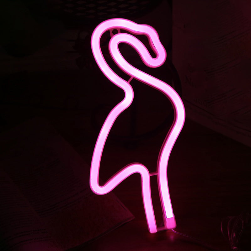 Kids Bedroom LED Night Light with Flamingo Cartoon Design - Wall Hanging Lamp