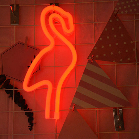 Kids Bedroom LED Night Light with Flamingo Cartoon Design - Wall Hanging Lamp