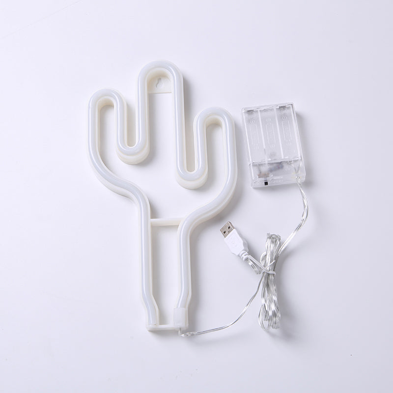 Creative USB Operated Plastic Cactus Mini Night Lamp - White LED Wall Night Lighting