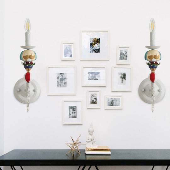 Clown-themed Resin Candle Wall Lamp with Crystal Deco - Contemporary Style | 1 Light | White | Perfect for Kids