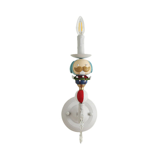 Clown-themed Resin Candle Wall Lamp with Crystal Deco - Contemporary Style | 1 Light | White | Perfect for Kids