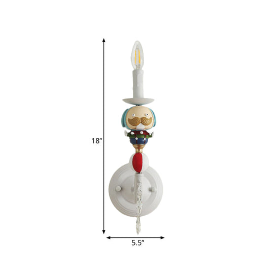 Clown-themed Resin Candle Wall Lamp with Crystal Deco - Contemporary Style | 1 Light | White | Perfect for Kids