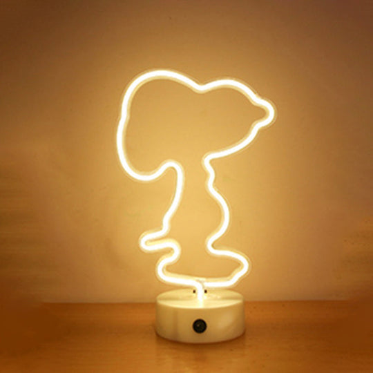 White Plastic Animal Night Light for Kids' Bedroom - Battery LED Nightstand Lighting Solution