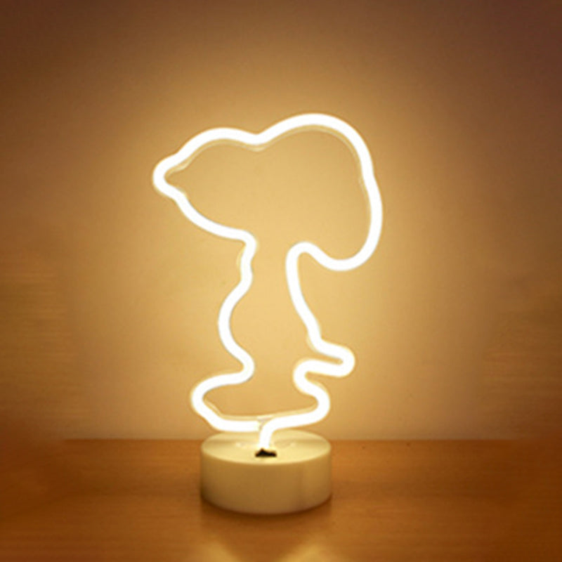 White Plastic Animal Night Light for Kids' Bedroom - Battery LED Nightstand Lighting Solution
